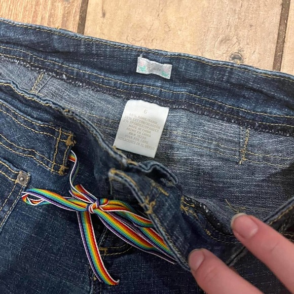vintage route 66 denim shorts with a rainbow drawstring - Picture 4 of 5